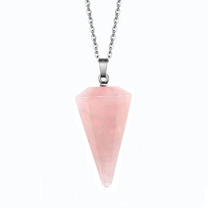 Fashion Hexagonal Cone Natural Crystal Stone Polishing Pendant Necklace 1 Piece