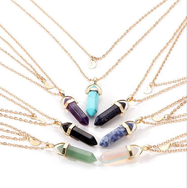 Fashion Hexagonal Pillar Pendent Two-layer Necklace