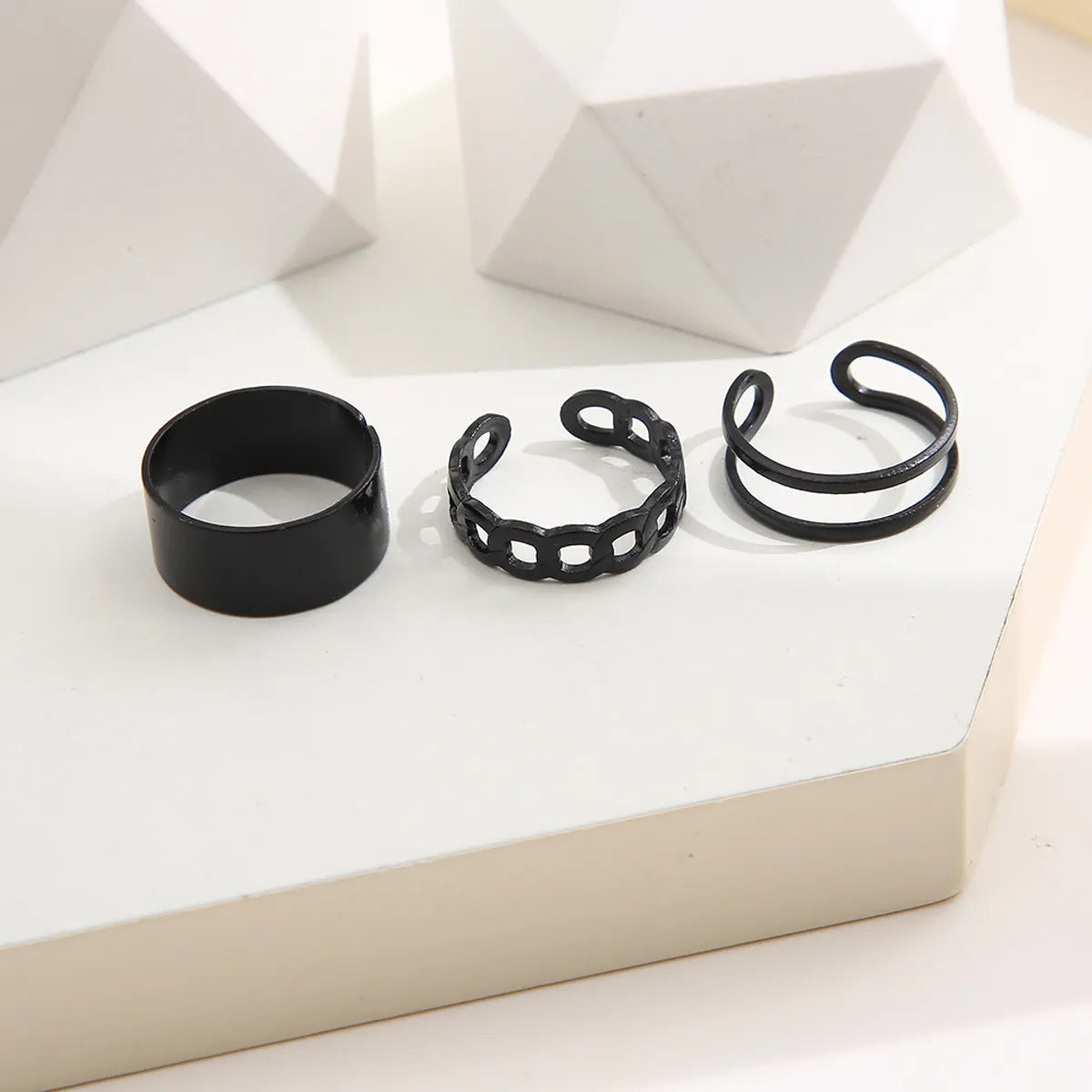 Fashion Hip-hop C-shaped Open Alloy Ring Set 3-piece