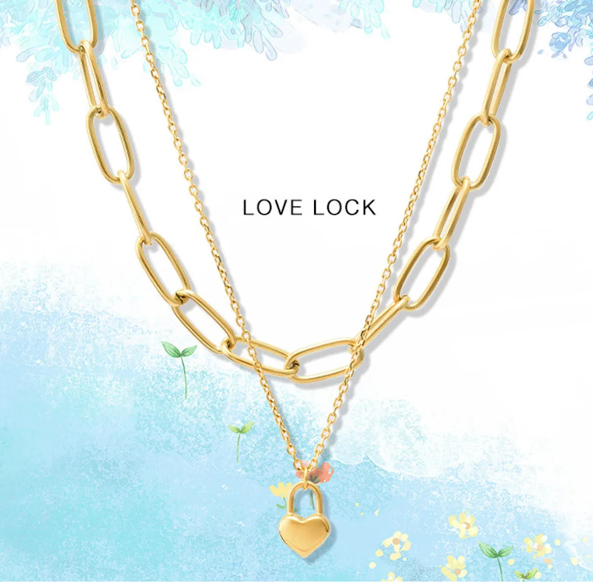 Fashion Hip-hop Heart-shaped Titanium Steel Thick Chain Double-layer Clavicle Chain