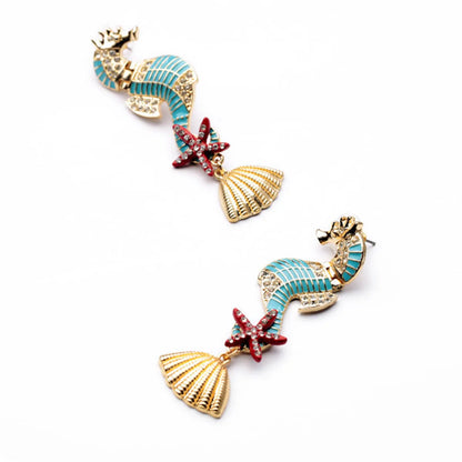 Fashion Hippocampus Alloy Stoving Varnish Rhinestones Women's Earrings 1 Pair