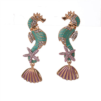 Fashion Hippocampus Alloy Stoving Varnish Rhinestones Women's Earrings 1 Pair