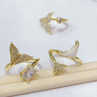 Fashion Hollow Drip Oil Zircon Fishtail Geometric Copper Zircon Open Ring