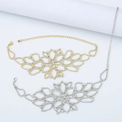 Fashion Hollow Flower Rhinestone Necklace Arm Ring