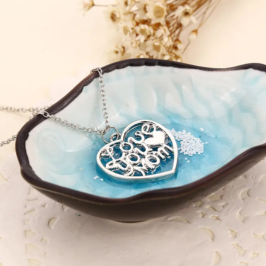 Fashion Hollow Heart Letters Love You Mom Pendant Alloy Necklace