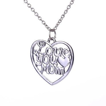 Fashion Hollow Heart Letters Love You Mom Pendant Alloy Necklace