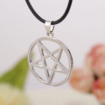 Fashion Hollow Pentagram Necklace 3d Black Deacon Pentagram Satan Logo Necklace