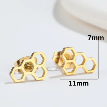 Fashion Honeycomb Titanium Steel Ear Studs Plating No Inlaid Stainless Steel Earrings