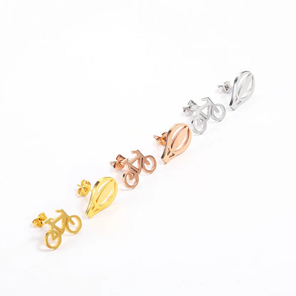 Fashion Hot Air Balloon Bicycle Titanium Steel Plating Ear Studs 1 Pair