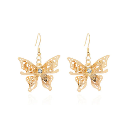 Fashion  Hot Sale Models Zircon Earrings  Gold Three-dimensional Butterfly Earrings For Women Gooddiy