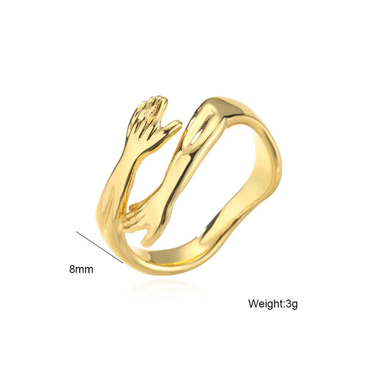 Fashion Hug Shape Plated 18k Gold Copper Opening Ring