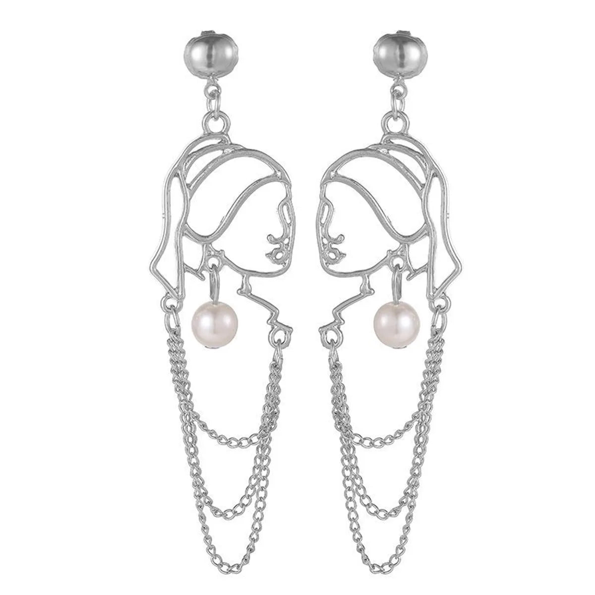 Fashion Human Face Alloy Pearl Hollow Out Women'S Drop Earrings 1 Pair