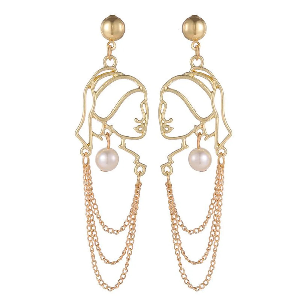 Fashion Human Face Alloy Pearl Hollow Out Women'S Drop Earrings 1 Pair