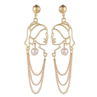 Fashion Human Face Alloy Pearl Hollow Out Women'S Drop Earrings 1 Pair