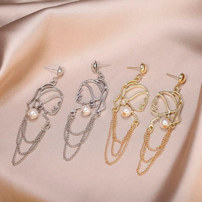 Fashion Human Face Alloy Pearl Hollow Out Women'S Drop Earrings 1 Pair