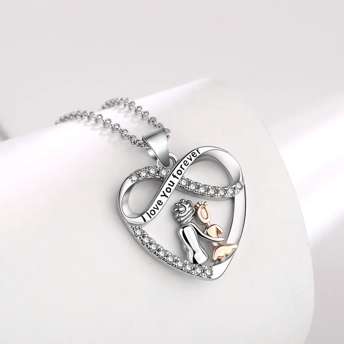 Fashion Human Infinity Heart Shape Alloy Plating Artificial Diamond Women'S Pendant Necklace