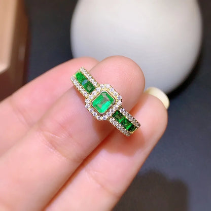 Fashion Imitation Colombian Emerald Ring Full Diamond Row Ring Opening Copper Ring