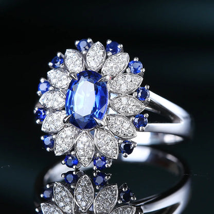 Fashion Imitation Sapphire Ring 2 Carat European And American Three-Dimensional Color Treasure Open Ring Female