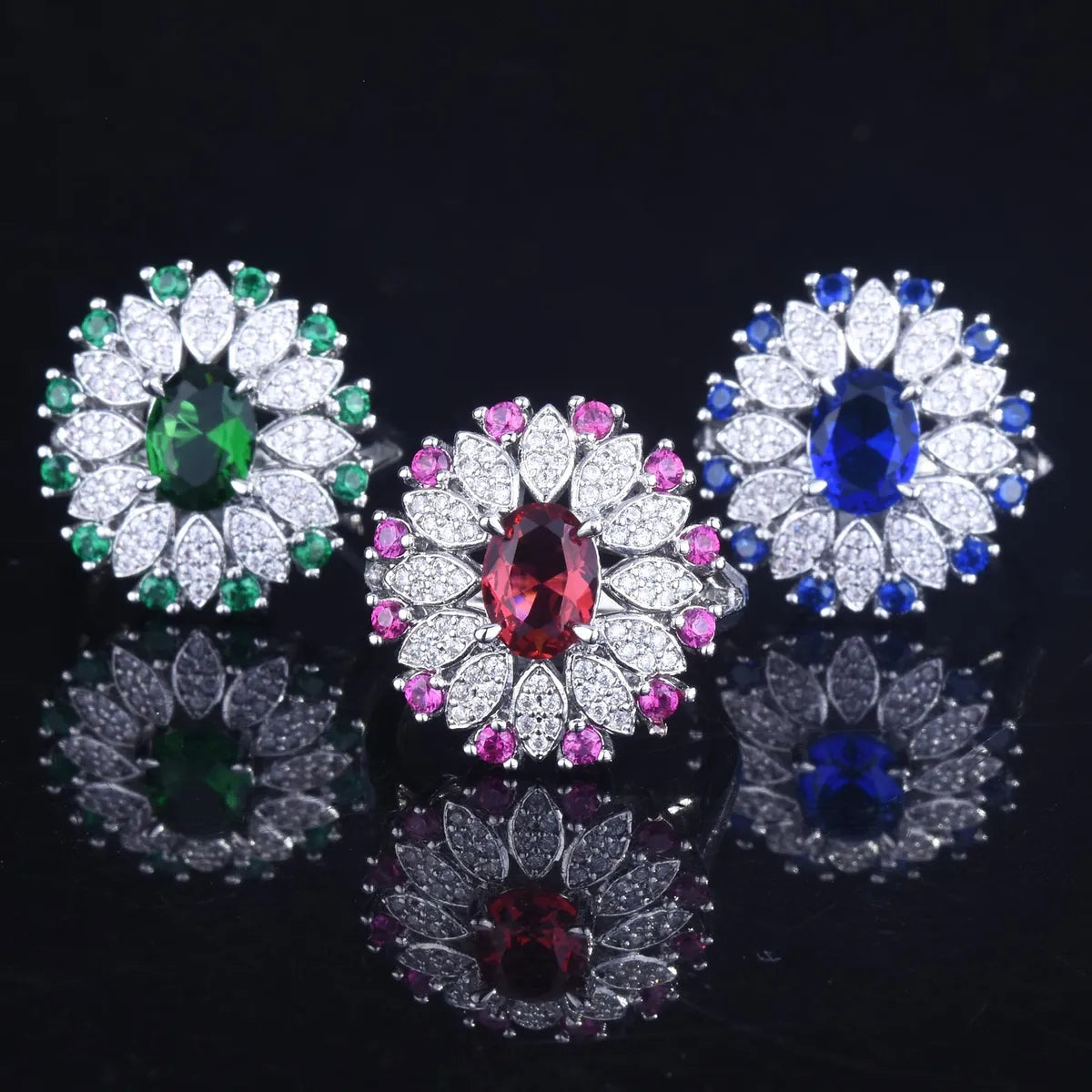 Fashion Imitation Sapphire Ring 2 Carat European And American Three-Dimensional Color Treasure Open Ring Female