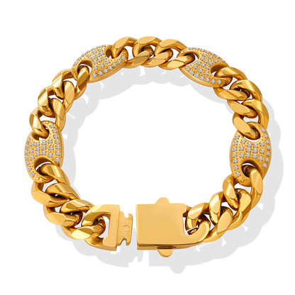 Fashion Inlaid Diamond Cuban Chain Titanium Steel Gold-plated Bracelet