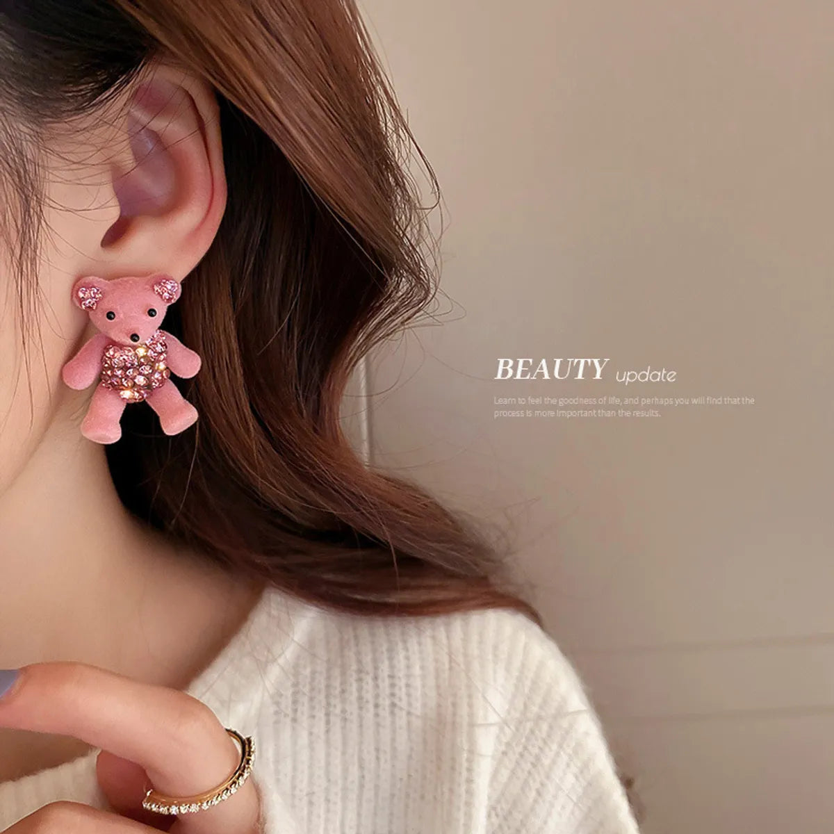 Cute Bear Cloth Artificial Gemstones Earrings