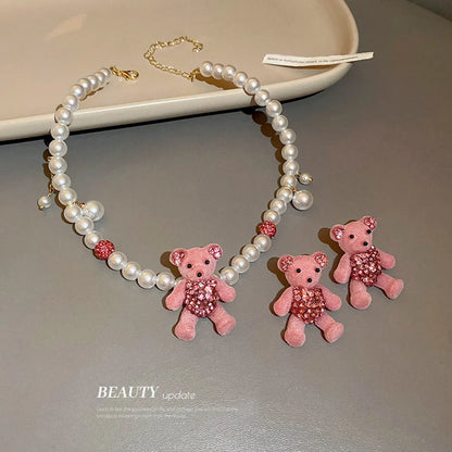 Cute Bear Cloth Artificial Gemstones Earrings