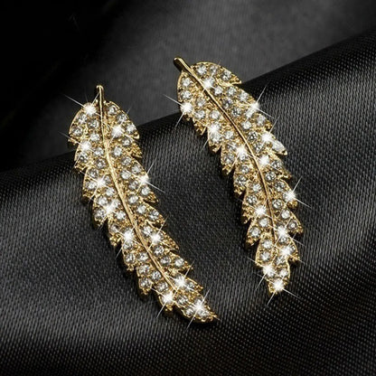 Fashion Inlaid Zircon Leaf Shaped Copper Earrings Wholesale