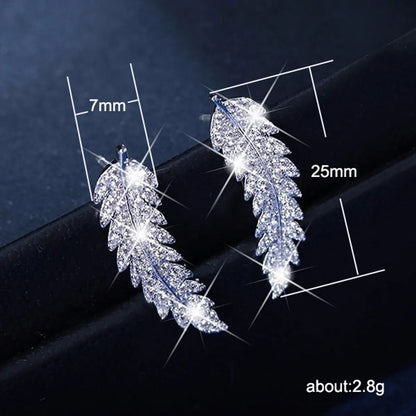 Fashion Inlaid Zircon Leaf Shaped Copper Earrings Wholesale