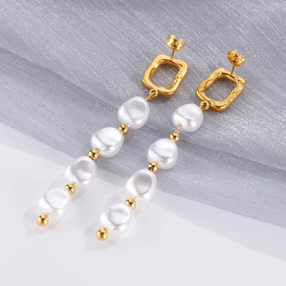 Fashion Inlay Pearl Women's Retro Geometric Stainless Steel Earrings