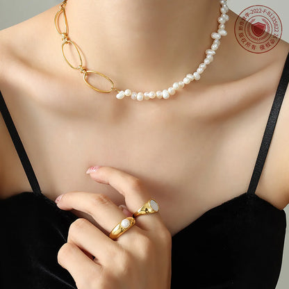 Fashion Irregular Pearl Titanium Steel Plating Choker 1 Piece