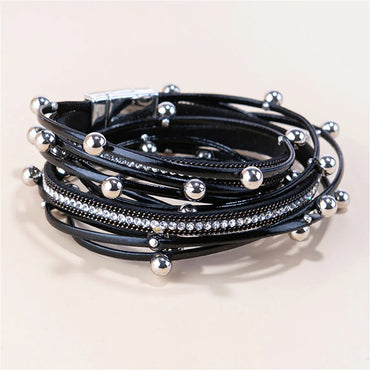 Fashion Irregular Pu Leather Layered Rhinestones Bracelets