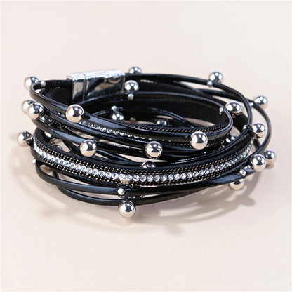 Fashion Irregular Pu Leather Layered Rhinestones Bracelets