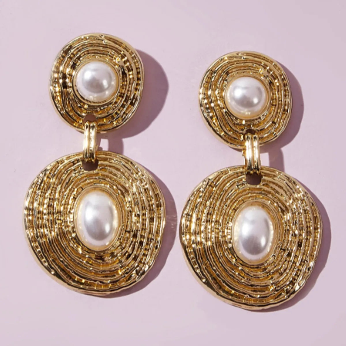 Fashion Irregular Round Alloy Plating Artificial Pearls Women's Drop Earrings 1 Pair