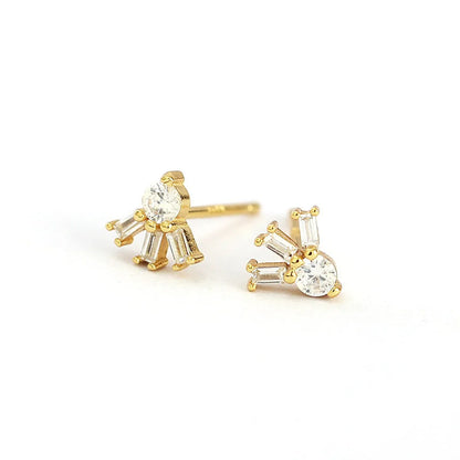 Fashion Irregular Sterling Silver Inlay Zircon Ear Studs 1 Pair