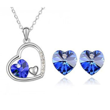 Fashion Jewelry Colorful Peach Heart Crystal Pendant Necklace Earrings Set