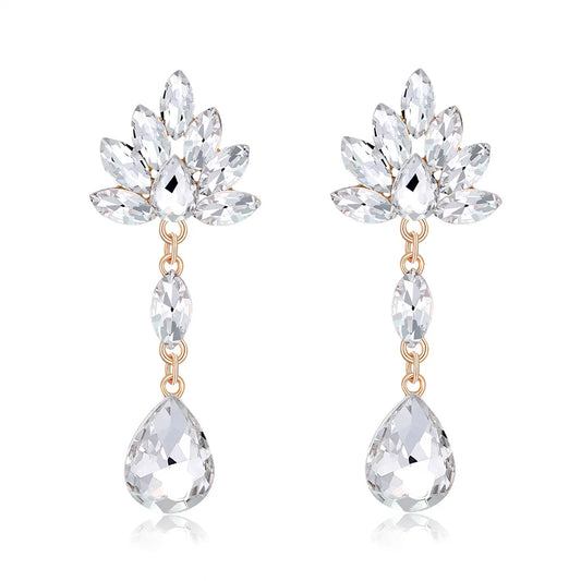 Fashion Jewelry Creative Long Rhinestone Simple Water Drop Bridal Wedding Banquet Party Earrings