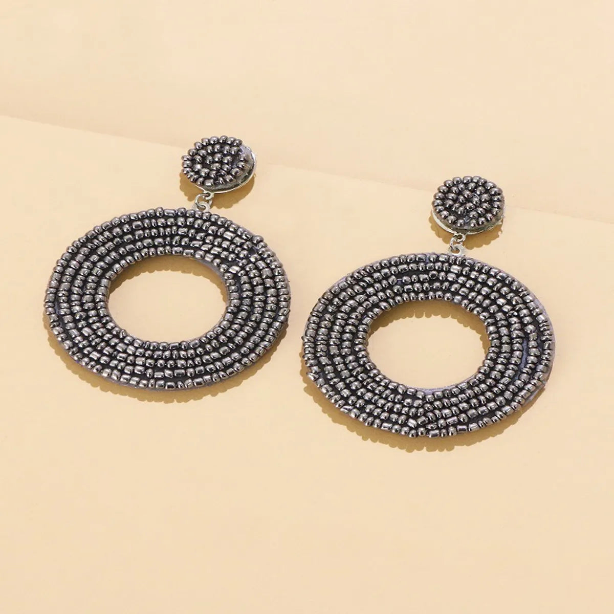 Fashion Jewelry Hand-Woven Resin Rice Beads Bohemian Retro Circle Earrings