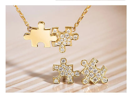 Fashion Jigsaw Sterling Silver Gold Plated Zircon Necklace 1 Pair