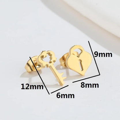 Fashion Key Lock Plating 304 Stainless Steel No Inlaid 18K Gold Plated Ear Studs