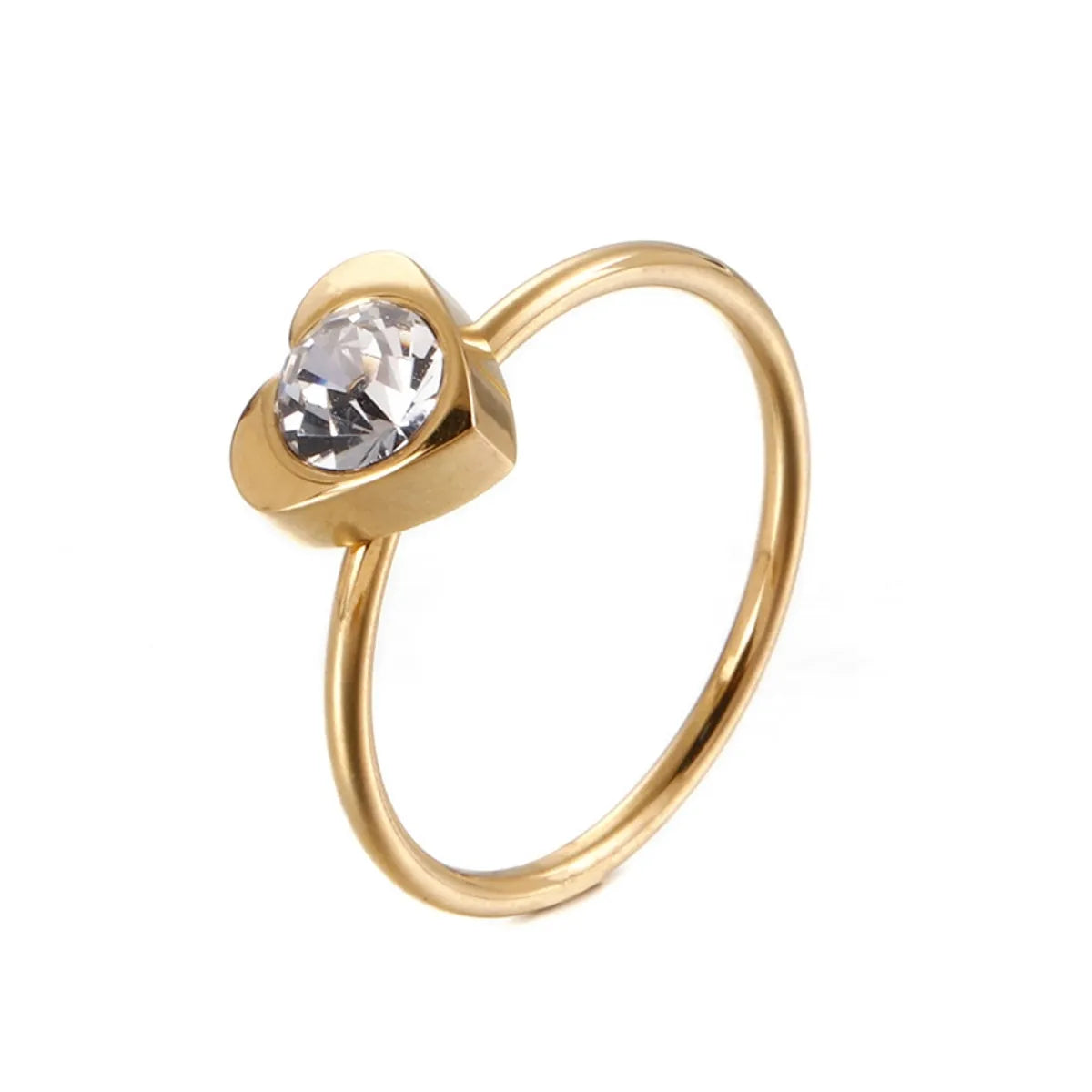 Fashion Korean Simple Heart-shaped Zircon Titanium Steel Ring Foreign Trade Small Ring Wholesale