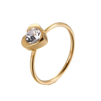 Fashion Korean Simple Heart-shaped Zircon Titanium Steel Ring Foreign Trade Small Ring Wholesale