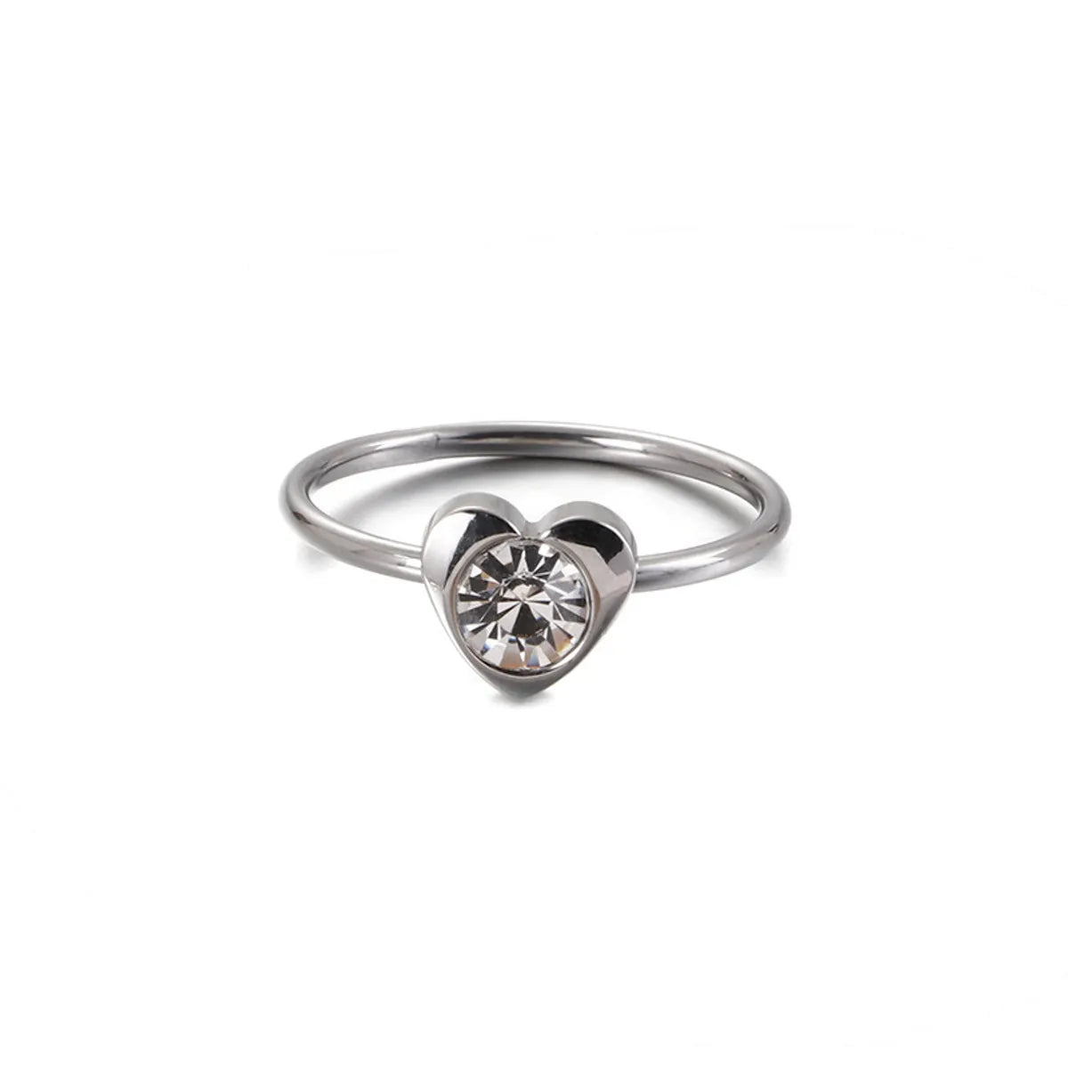 Fashion Korean Simple Heart-shaped Zircon Titanium Steel Ring Foreign Trade Small Ring Wholesale