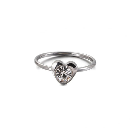 Fashion Korean Simple Heart-shaped Zircon Titanium Steel Ring Foreign Trade Small Ring Wholesale