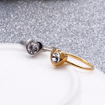 Fashion Korean Simple Heart-shaped Zircon Titanium Steel Ring Foreign Trade Small Ring Wholesale