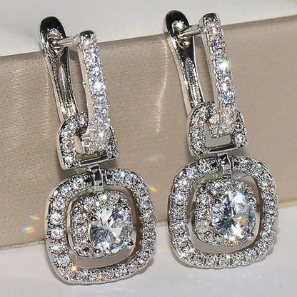 Fashion Ladies Shining Zircon Earrings Copper White Gold Plated Wholesale