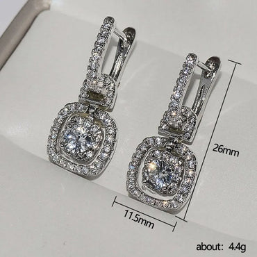 Fashion Ladies Shining Zircon Earrings Copper White Gold Plated Wholesale