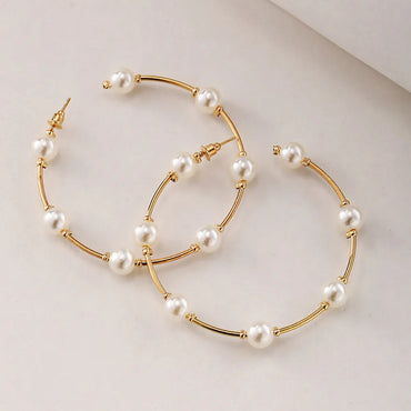 Fashion Large Circle Creative Retro Simple Inlaid Pearl Earrings Jewelry