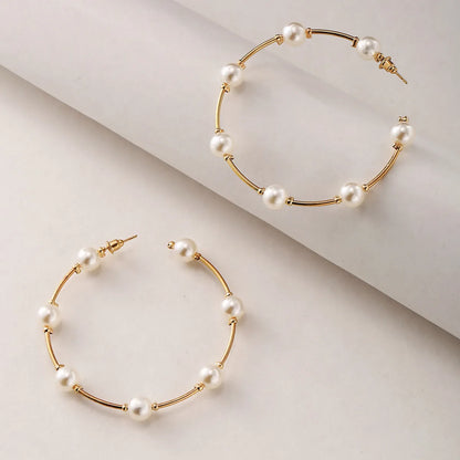 Fashion Large Circle Creative Retro Simple Inlaid Pearl Earrings Jewelry