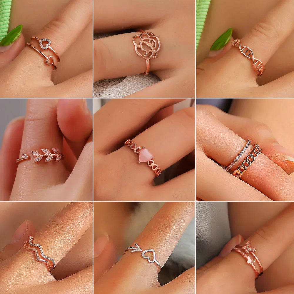 Fashion Leaf Butterfly Chain Zircon Open Ring Wholesale