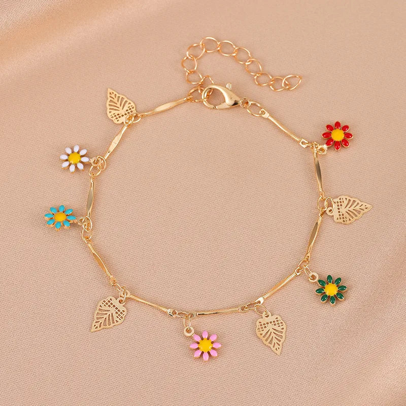 Fashion Leaf Eye Flower Alloy Plating Rhinestones Unisex Bracelets